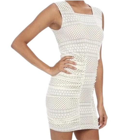 BCBGMAXAZRIA Renee Ivory Sleeveless Ruched-Side mini bodycon Dress Size Large - Picture 7 of 12
